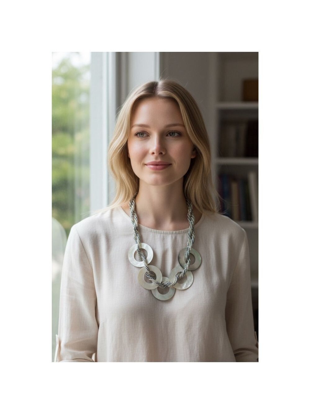 Silver White Beaded Shell Necklace
